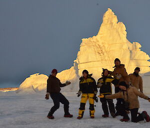 Davis expeditioners at the Matterhorn iceberg
