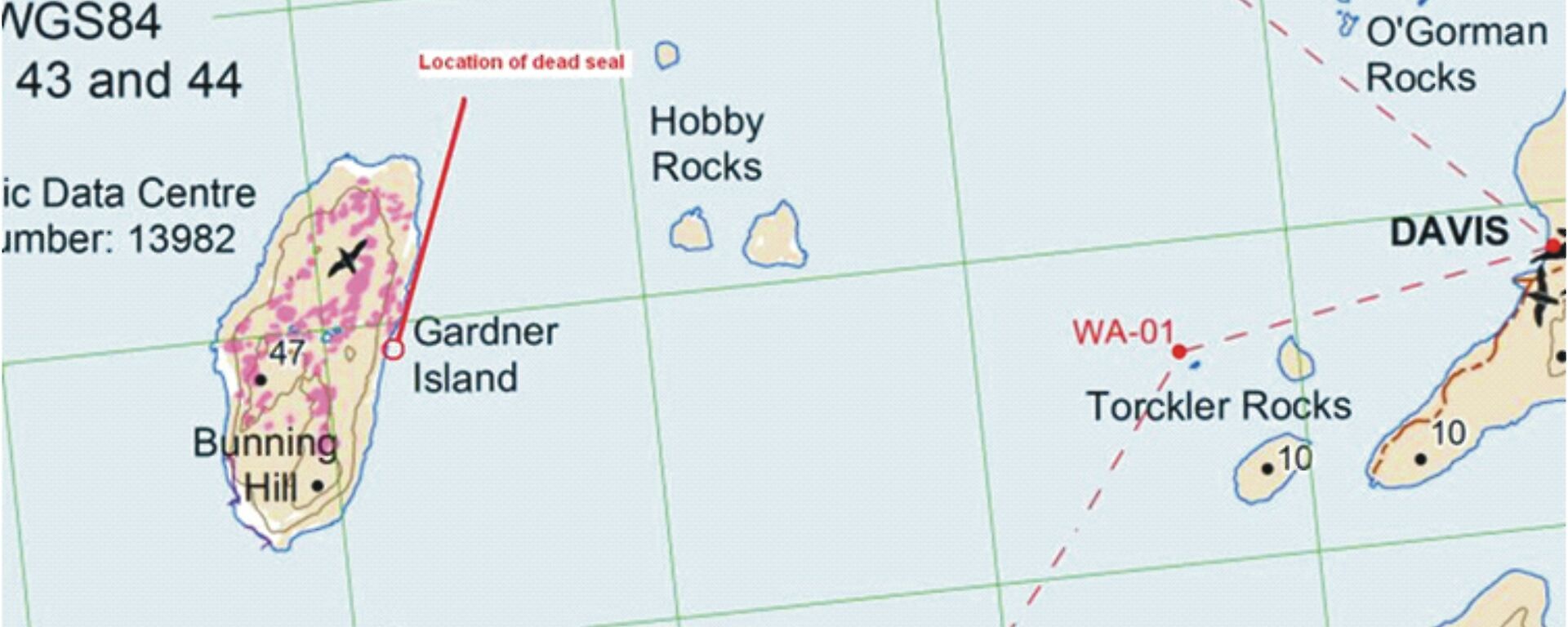 Map showing the position of seal
