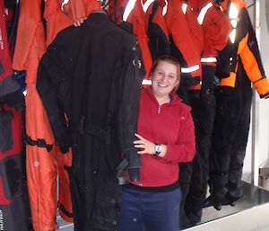 Expeditioner holding a extra large dry suit
