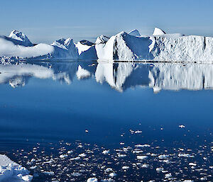 Large icebergs sen from the ship approcahing Davis