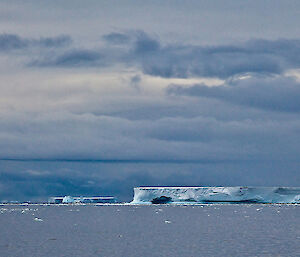A view of icebergs out the front of Davis station taken from the living quarters verandah
