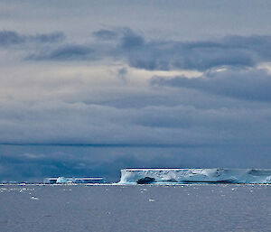 A view of icebergs out the front of Davis station taken from the living quarters verandah
