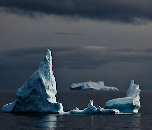 Several small ice bergs, some of the first sen on the journey south
