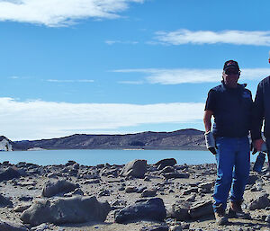 Two expeditioners psoing for a photo near Lake Dingle