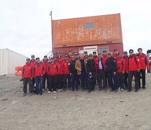 Chinese expeditioners pose for a photo at Davis