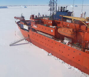 Aerial view of the ship stuck in the fast ice off Davis