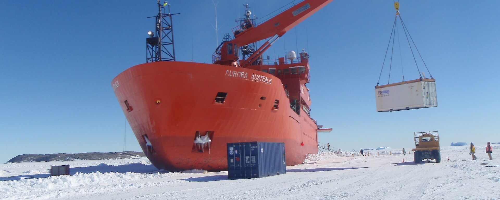The ship Aurora Australis stuck in the thick ice during resupply