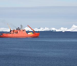 The Aurora Australis 2km off station on a clear sunny day at resupply.