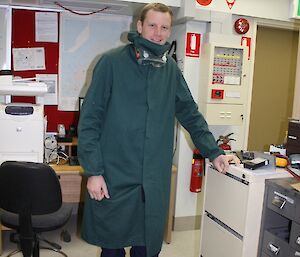 Nick in the antistatic clothing just after releasing a weather balloon