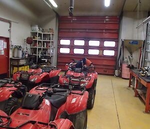 Diesel mechanic working on the quad bikes in the workshop