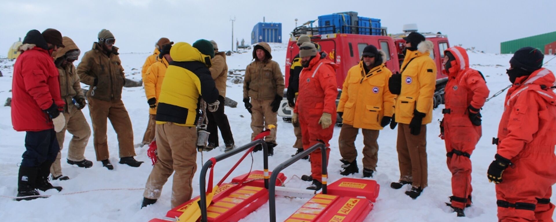 Jeff ready to go onto the ice with the Rescue Alive unit with his fellow expeditioners standing around him