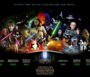 A Star Wars promotion poster with the names of the expeditioners who made it through all six movies
