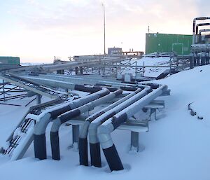 Insulated site service pipes mounted above ground