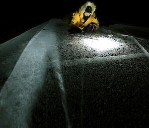 The effect lighting after drilling a hole in the fresh water lake and putting a torch in the hole