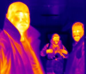 Image of expeditioners taken with an infrared camera used for locating casualties