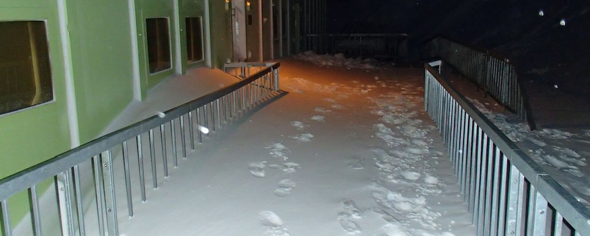 Snow covering the walking deck