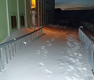 Snow covering the walking deck