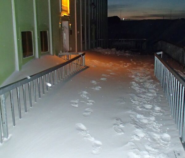 Snow covering the walking deck