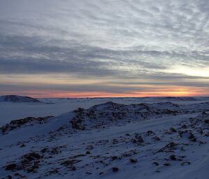 The sun passing below the horizon