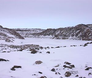 Scenery shot of the snow covered Watts Lake