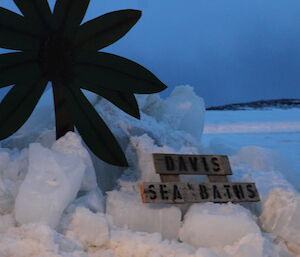The Davis sea baths sign and palm tree cut out