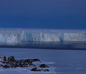 Panorama of the huge cliffs of the Sørsdal Glacier from Kazak Island.