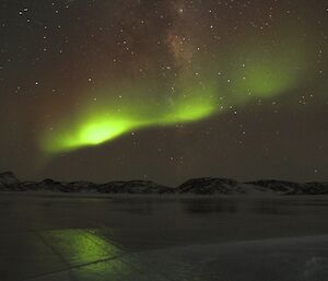 Aurora and Milky Way star field reflected in Lake Druhzby