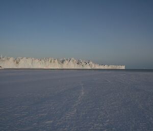 The face of the glacier where it finally meets the ocean with open water in front of the Glacier