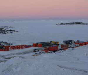 View of wharf area showing shipping containers stacked