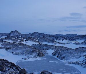 Scenery shot of the lakes with mountains in the distance