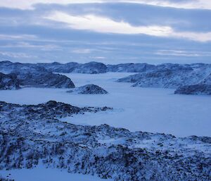 Scenery photo of Long Fjord from the hill behind Platcha Hut