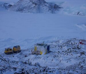 Photo of Platcha Hut from the hill behind the hut