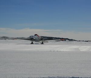 The Basler coming into the parking area to shutdown and secure the aircraft for the day