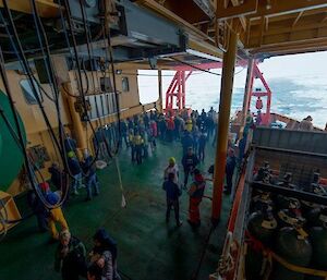 Expeditioners enjoying a BBQ on the trawl deck