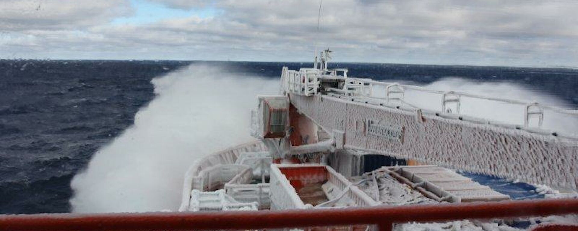 Snow and ice on the ship due to cold weather