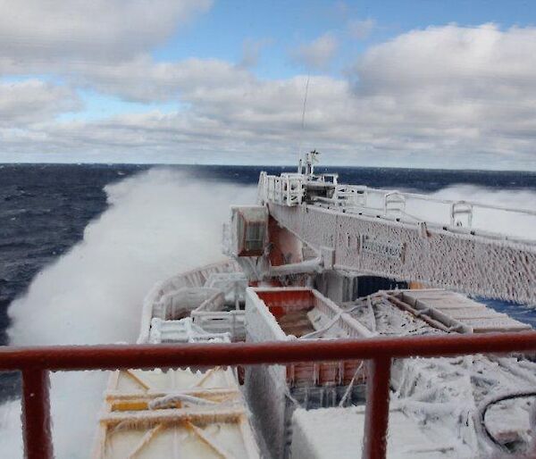 Snow and ice on the ship due to cold weather