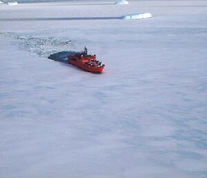 The icebreaker Aurora Australis breaking ice near Davis Station