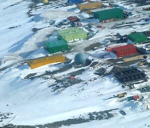 An aerial photograph of Davis on the day of arrival