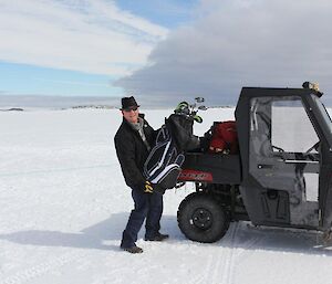 A polaris golf buggy on the sea ice