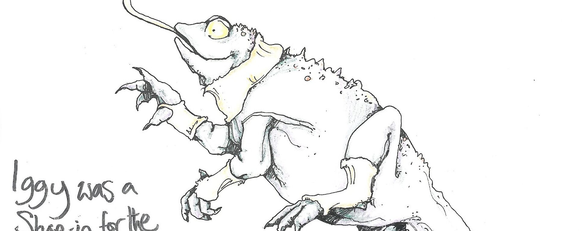 A cartoon by the station artist of a lizard licking the ice