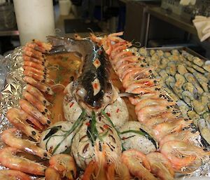 A photo of a seafood platter