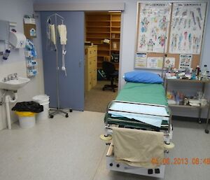 A patient bed in the Davis medical facility
