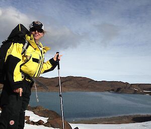 Expeditioner standing near Ellis Fjord