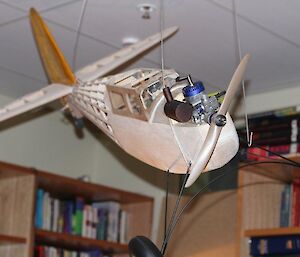 A model aircraft hanging from the ceiling