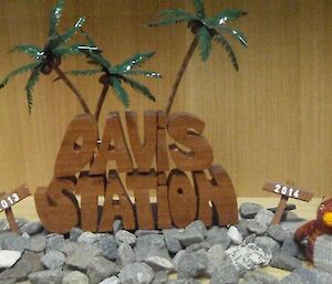 A wooden sign that says "Davis Station 2014"