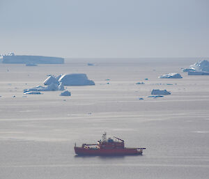 aerial photo of the Aurora Australis in the harbour