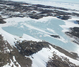 aerial photo of a frozen lake