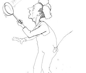 cartoon illustration of expeditioner throwing boiling water into the air