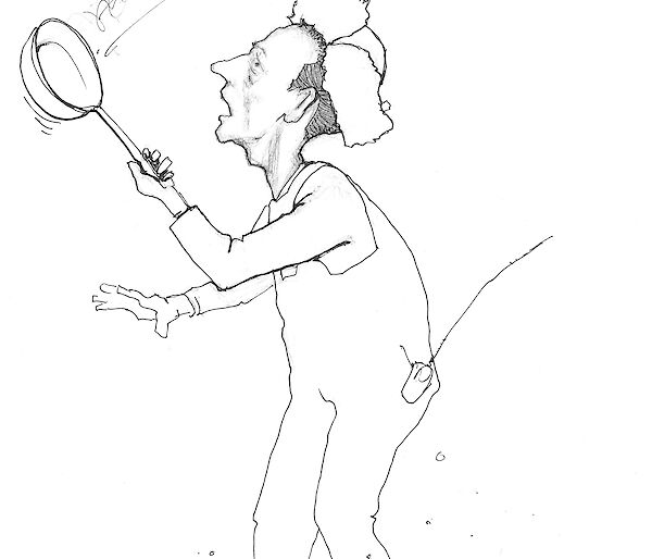 cartoon illustration of expeditioner throwing boiling water into the air