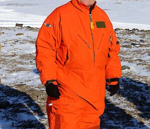 Exoeditioner dressed in orange immersion suit